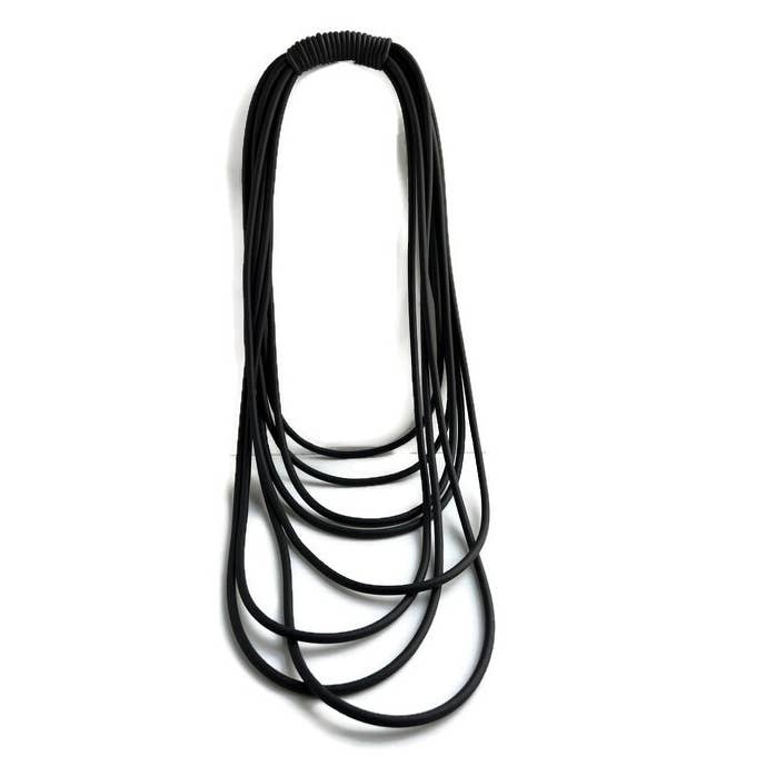Alter Ego Designs - Wholesale Bib Necklace - WAVE: Edgy Industrial Multi Strand Black Rubber Necklace
