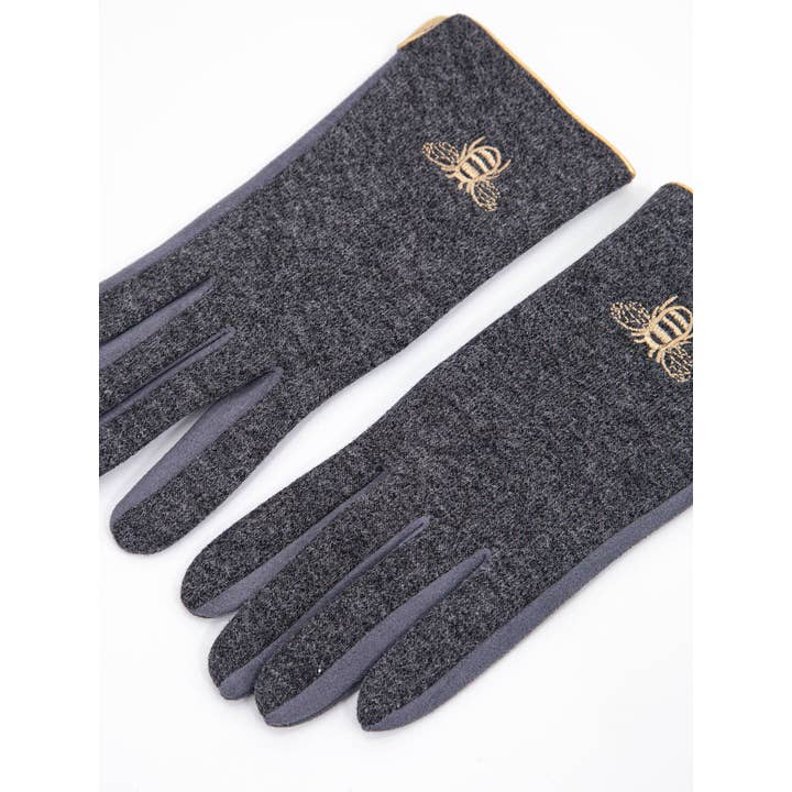 Sarta Accessories - Venta al por mayor Guantes - Mujer - Guantes bordados Ada - Gris oscuro, Gold Bee