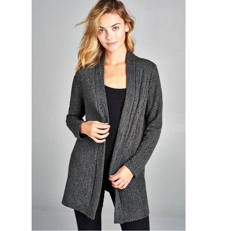 LKLUV - Wholesale Cardigan - Women's - Made in USA - Open Front Modern Print Cardigan - Grey2