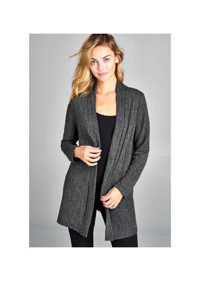 LKLUV - Wholesale Cardigan - Women's - Made in USA - Open Front Modern Print Cardigan - Grey2