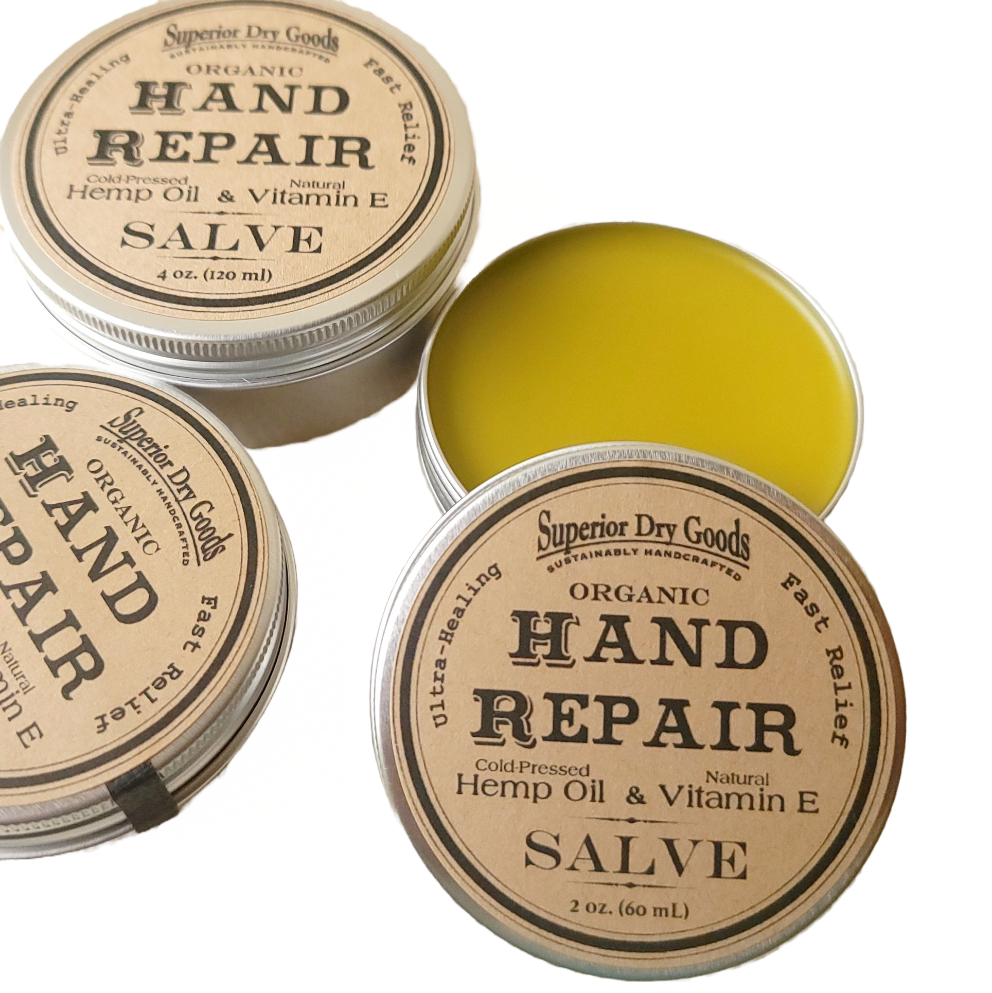 Superior Dry Goods - Wholesale Healing Salve/Balm/Cream - Hand Repair Salve | 2 Sizes | Hemp & Clary Sage | Organic3