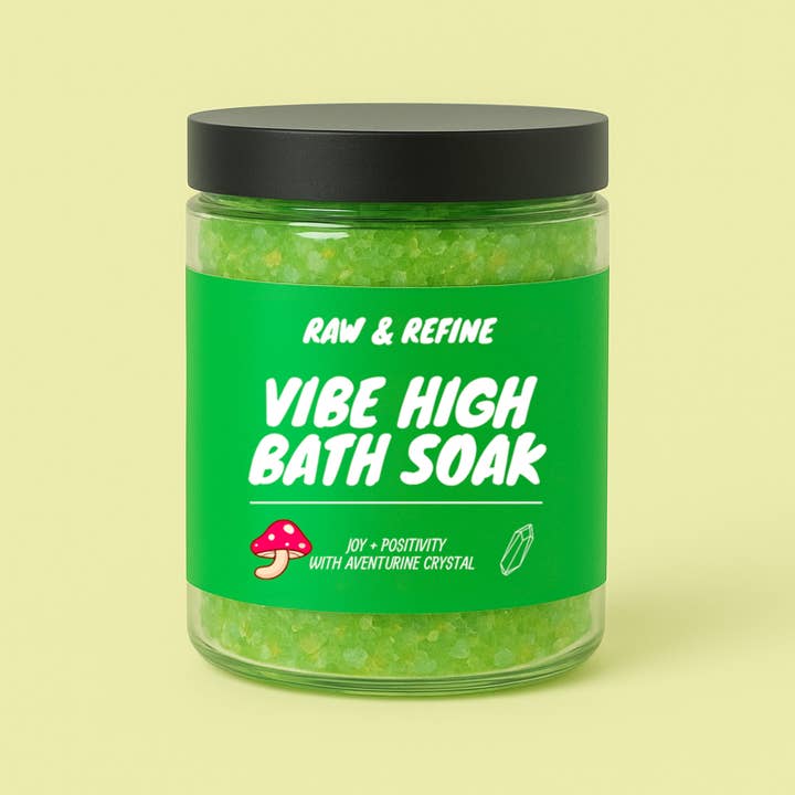 Vibe High Bath Soak - Positivity Ritual Bath Salts - Green Aventurine Crystal Infused for wholesale by Raw & Refine