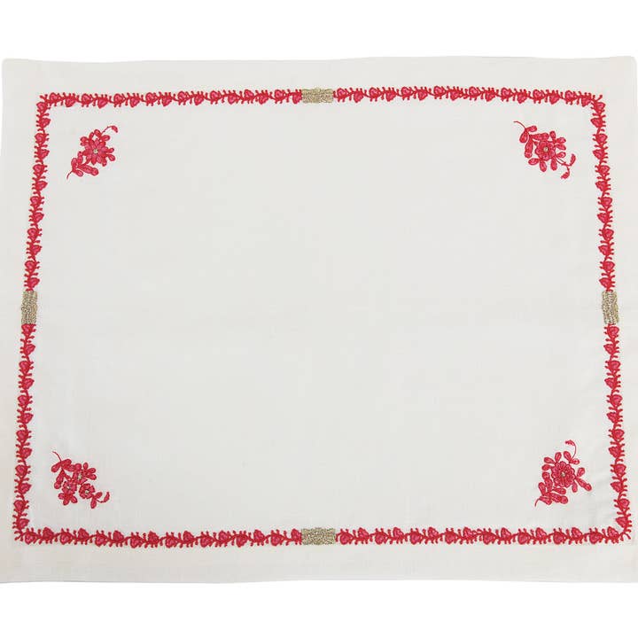 Tulip Haus - Wholesale Placemat - Herend %100 Linen Placemats, Floral Embriodery
