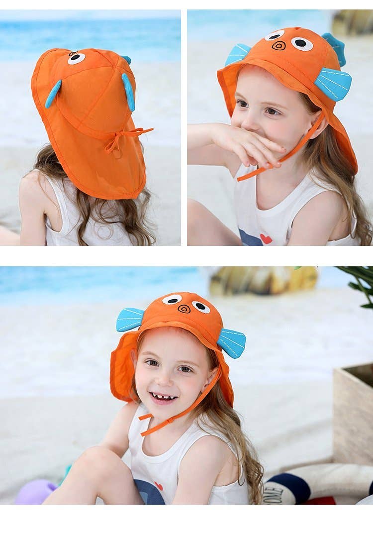 orange Cartoon Goldfish Cute Outdoor Sunscreen Children's Shawl Hat for wholesale on Faire4