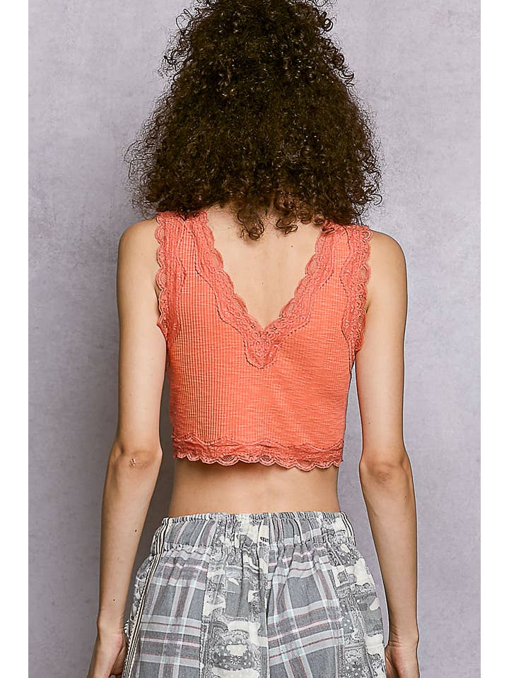 Pol Clothing - Wholesale Tank Top - Women's - Lace Trim Ribbed V Neck Summer Sleeveless Crop Top46