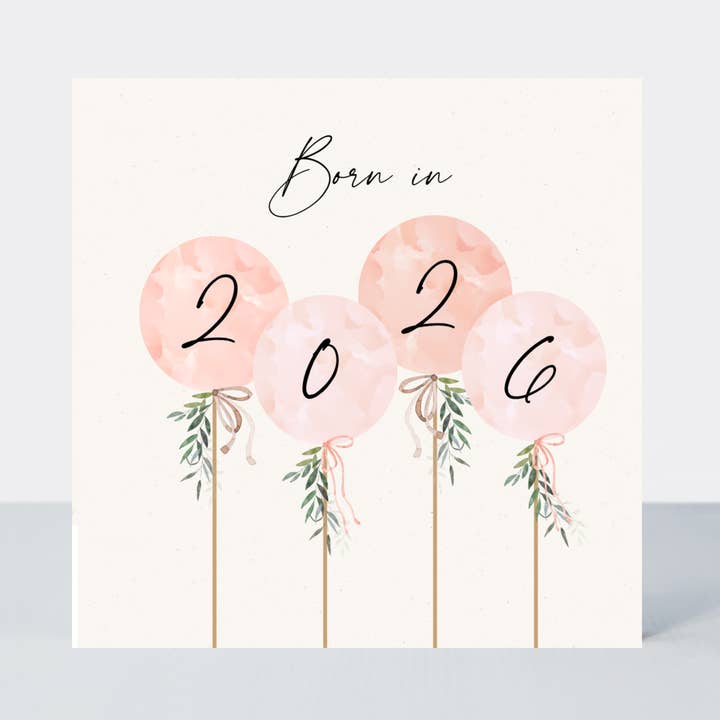 Camille Geboren 2026 Rosa Luftballons Neue Baby Mädchen Karte für den Großhandel von Petimo