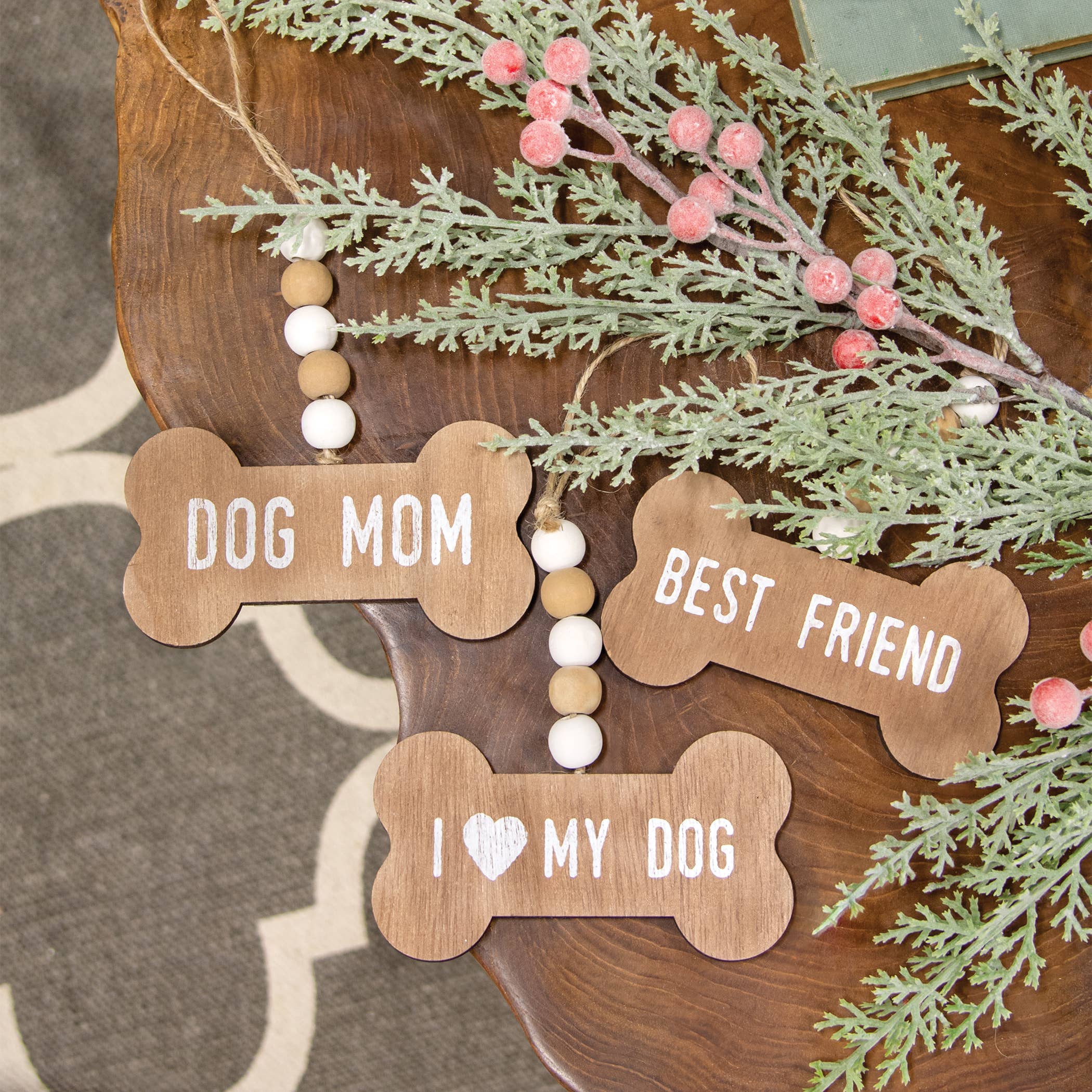 Col House Designs - Wholesale Ornament Set - Dog Mom Beaded Dog Bone Ornament, 3 Assorted2