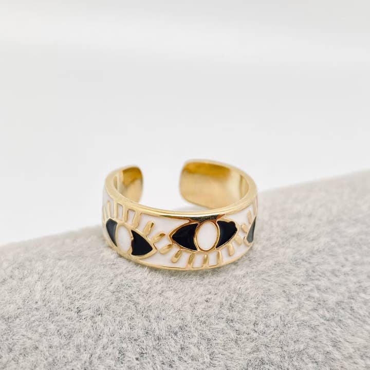Mio Queena - Wholesale Cocktail/Statement Ring - Enamel Gold-Plated Evil Eye Ring