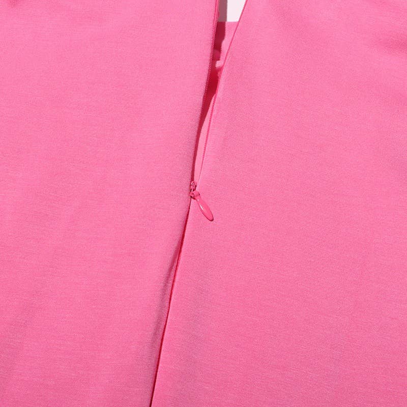 Productseeker – Vestido - Mulher por atacado – Vestido Curto Rosa DR413Y com Gola Alta, Sem Mangas e Flores 3D23