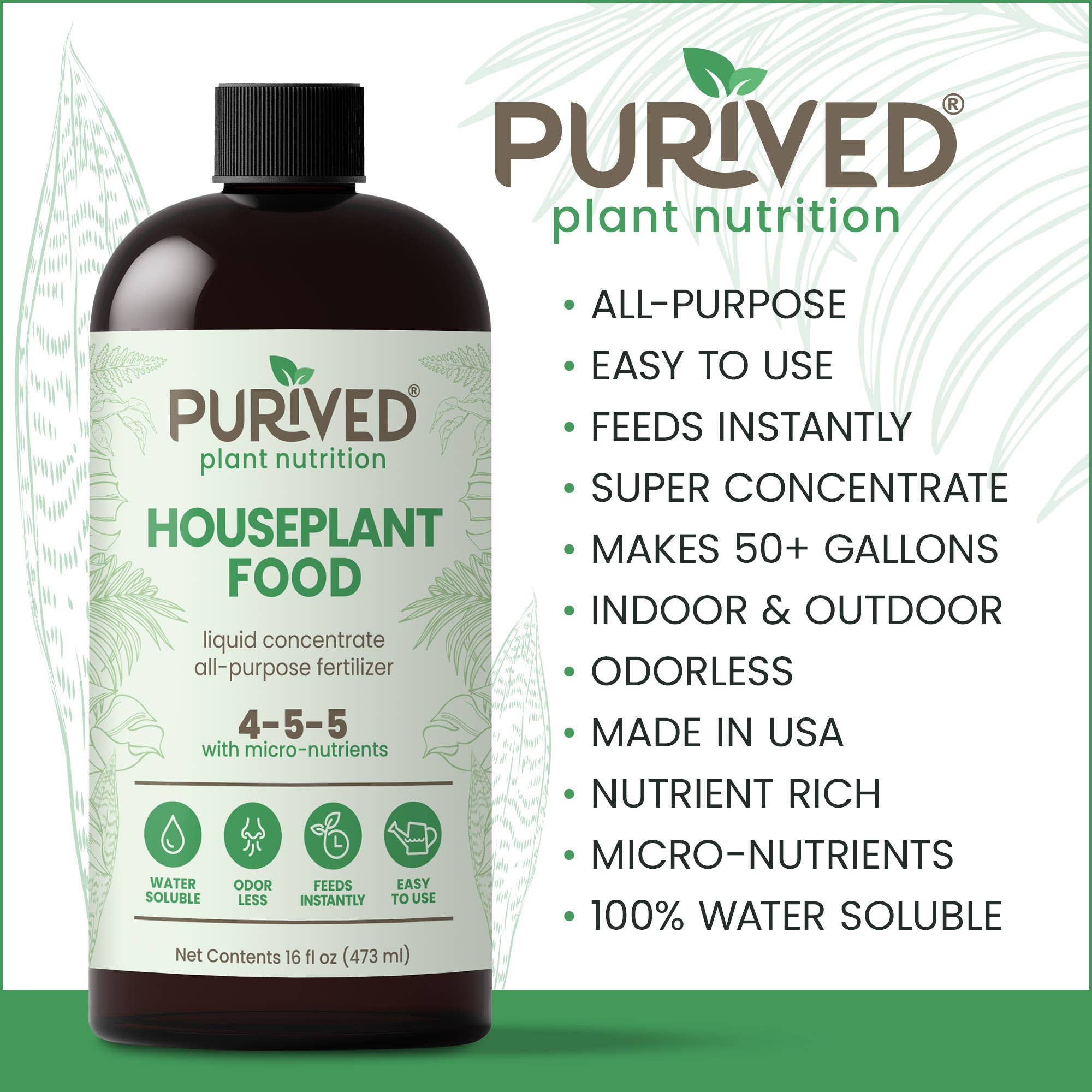 Purived - Wholesale Fertilizer - Purived Houseplant Food – 16fl oz of Concentrated Fertilizer1