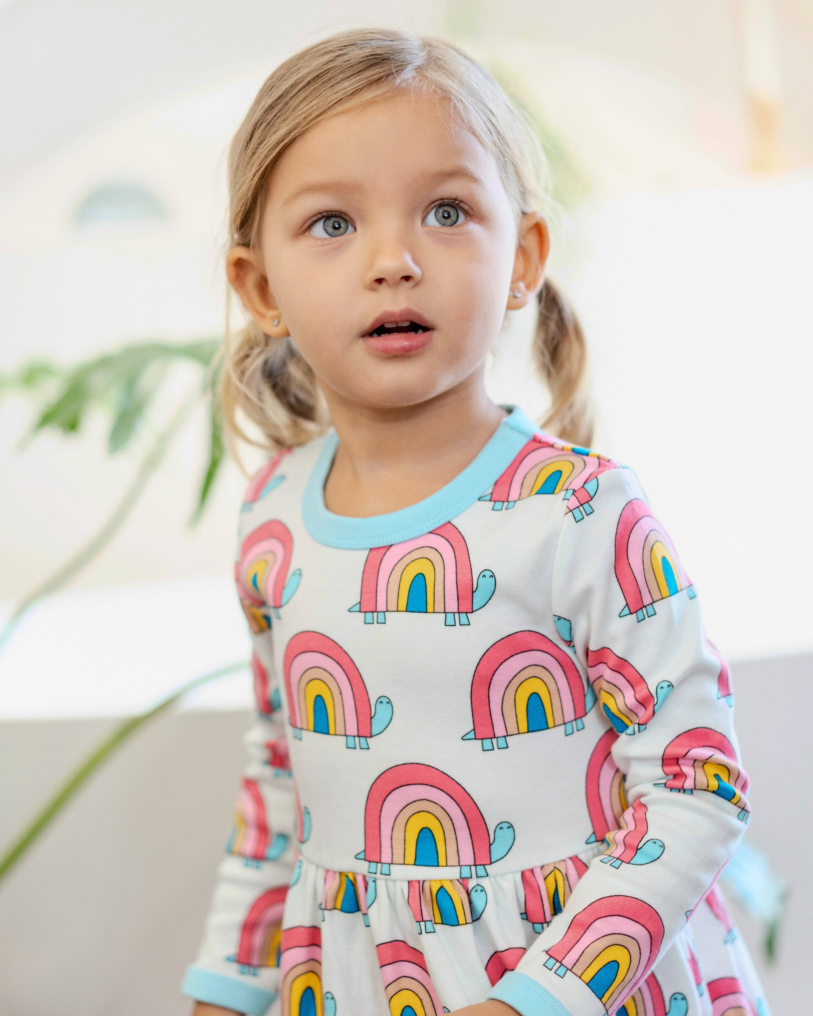 Ameelo – Engroshandel Kjole - Børn – Økologisk bomuld Emma kjole - Regnbue Skildpadde7