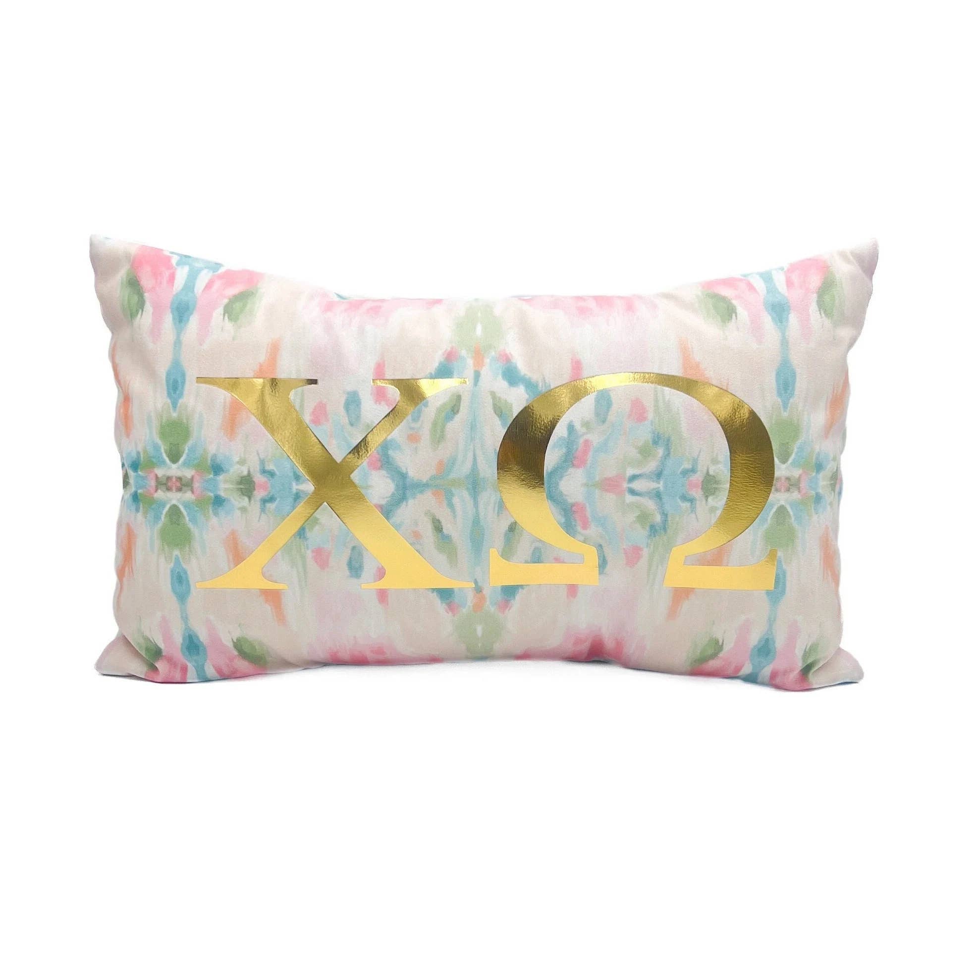Rachel Brooks Design, LLC - Wholesale Throw/Decorative Pillow - Chi Omega Chi O Gold Foil Kaleidoscope Greek Pillow