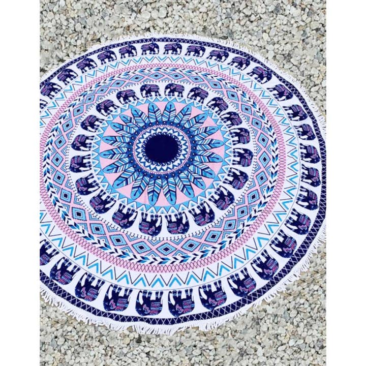 Tribal Elephant Print Convertible Round Terry Towel for wholesale by LA Jewelry Plaza