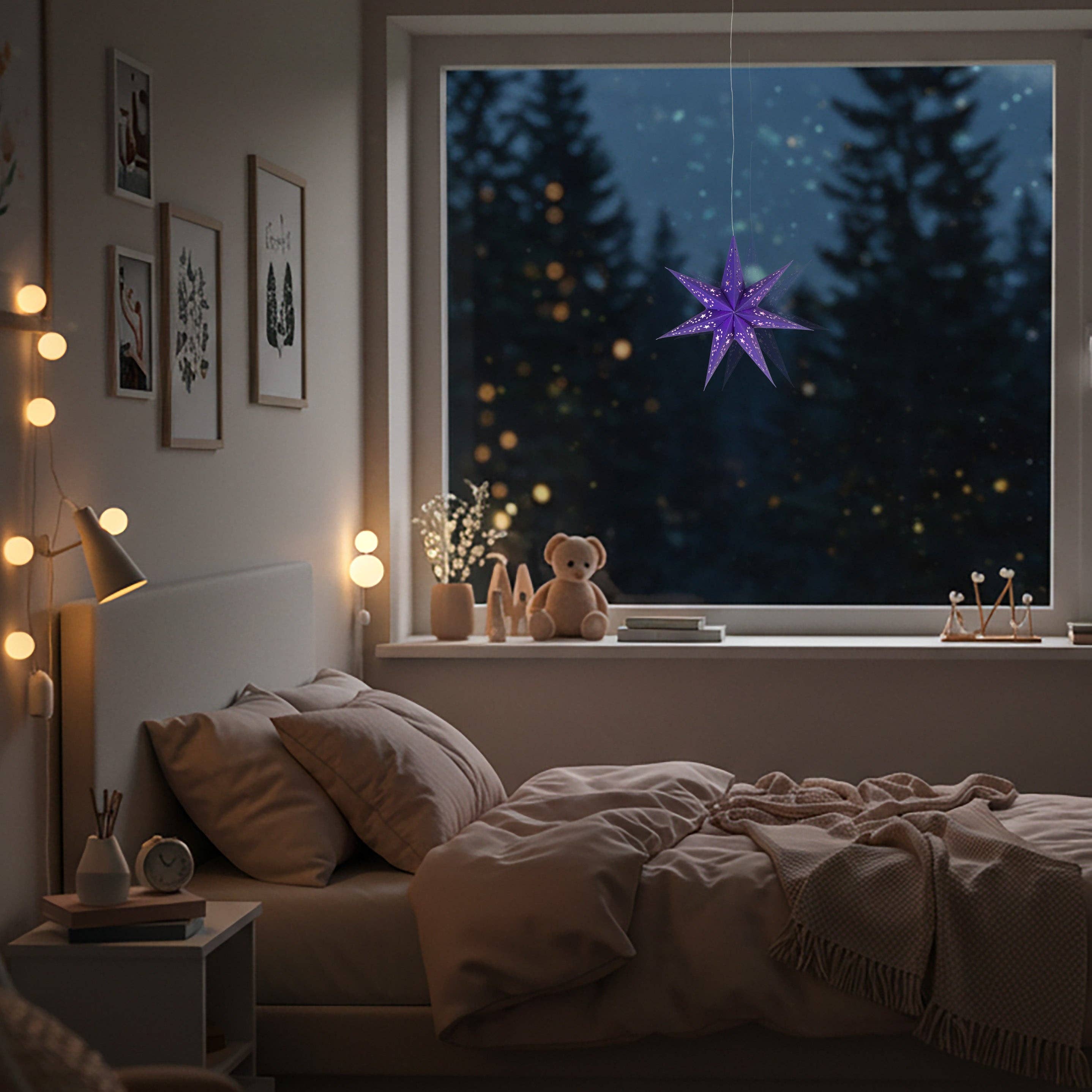 Artschatz LLC – Engroshandel Papirlampe – Twinkle Star 7 Punkt 9" Mørk Lilla - Papirstjernelys1