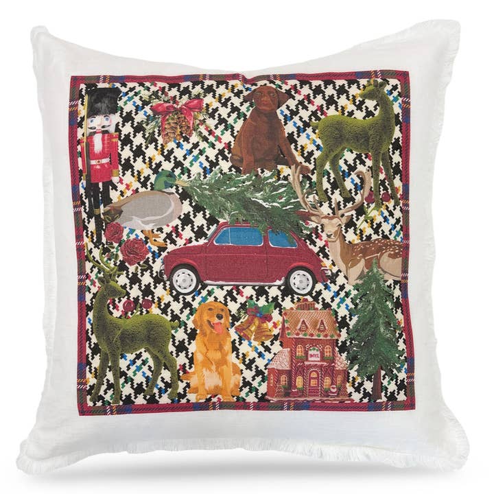 Ultimate Christmas Multi Plaid Linen Cotton 22x22 Square Pillow for wholesale by Nicolette Mayer Collection