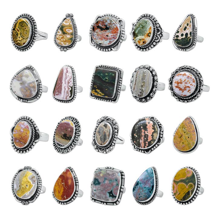 Ocean Jasper Rings – Handmade, Silver-Plated, Bohemian (Made To Order) for wholesale by Handmade Jewels