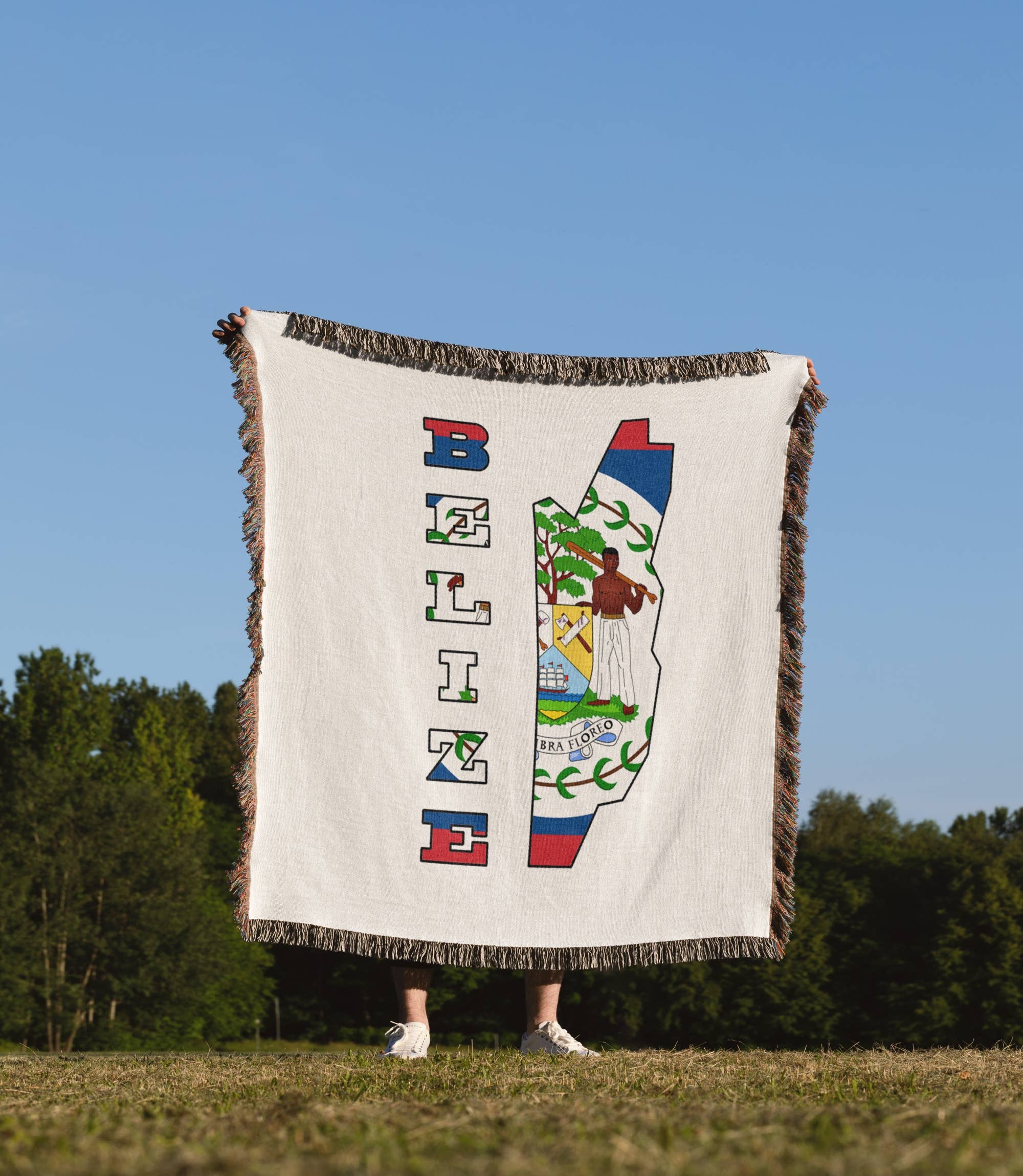 3dRose - Wholesale Throw Blanket - 3dRose, The flag of Belize in the outline map and name of the country of Belize, Blanket1