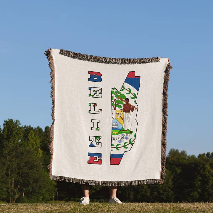 3dRose - Wholesale Throw Blanket - 3dRose, The flag of Belize in the outline map and name of the country of Belize, Blanket1