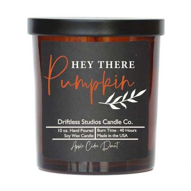 Driftless Studios - Wholesale Jar/Filled Candle - Hey There Pumpkin - Fall Candle - Soy Wax Candles0