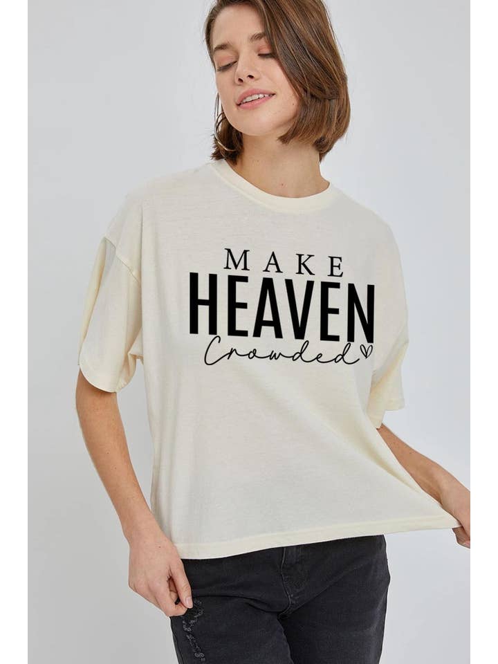 Pink Irene Wholesale - Wholesale Shirt - Women's - Make Heaven Crowded Graphic Relaxed Crop Top3
