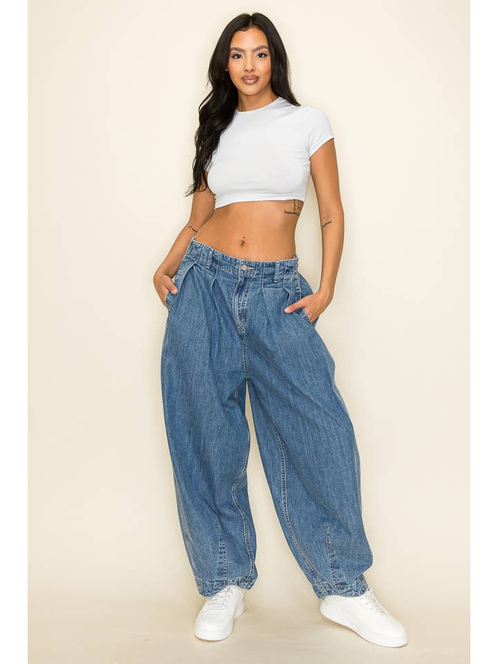 Medium Wash High Waist Wide Leg Baggy Balloon Jeans for wholesale on Faire1