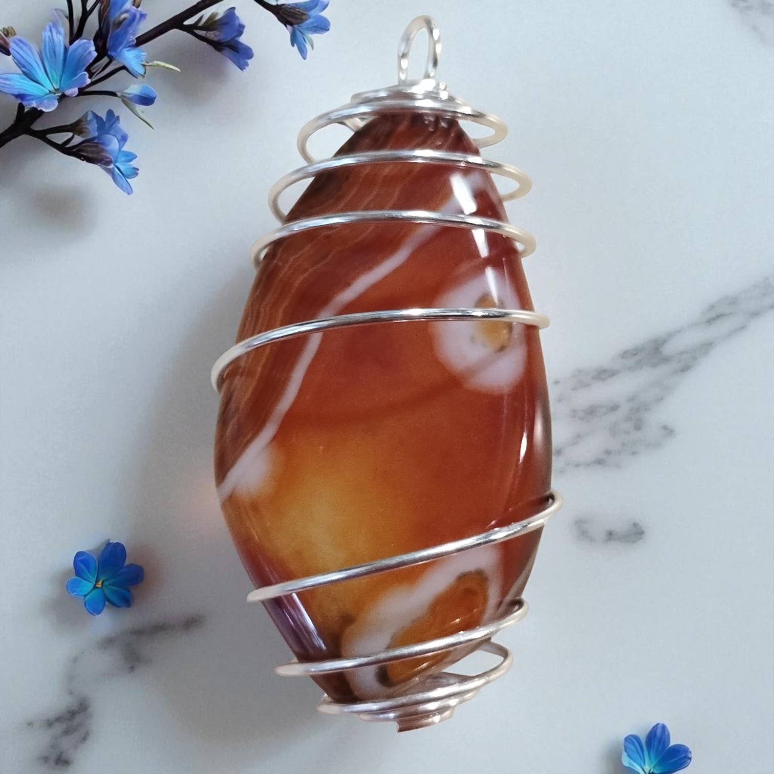 Funky Aura Boutique - Wholesale Pendant/Charm Necklace - Necklace, Wire Caged Sardonyx Stone 18" Chain - Gorgeous3