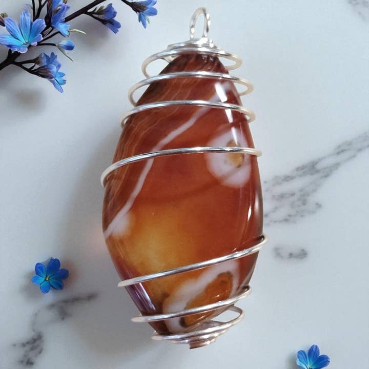 Funky Aura Boutique - Wholesale Pendant/Charm Necklace - Necklace, Wire Caged Sardonyx Stone 18" Chain - Gorgeous3