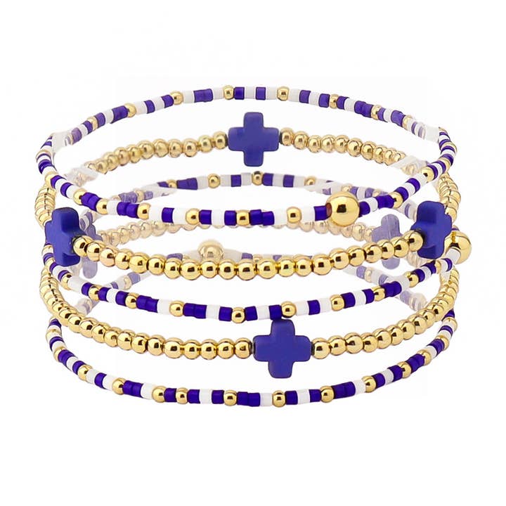 SOPHIA WHOLESALE - Wholesale Beaded Bracelet - GAME DAY CROSS ACCENT MULTI LAYERED BALL BEADED STRETCH BRAC2