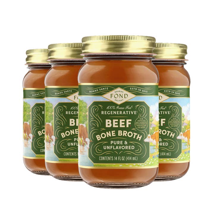 Regenerative Grass-fed Beef Bone Broth 14oz for wholesale by Fond Regenerative