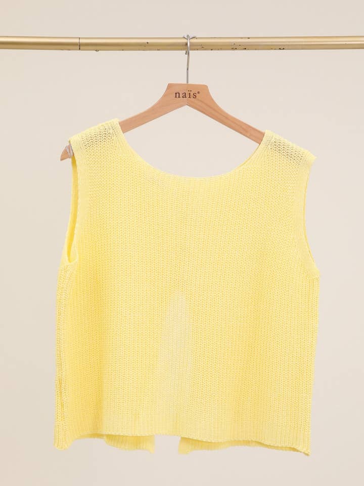 NAÏS PARIS - Vente Pull en maille – femme - PULL COL ROND SANS MANCHES, DOS BOUTONNE OUVERT EN COTON4