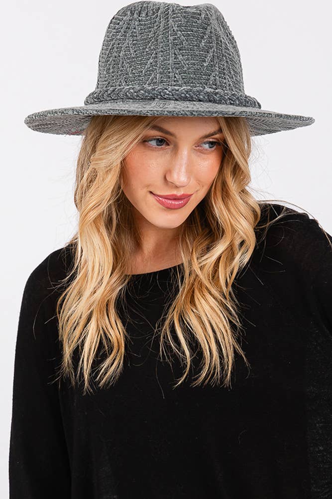 Hana - Vente Chapeau en feutre - femme - Fedora d'hiver à motif chenille et bande tressée11