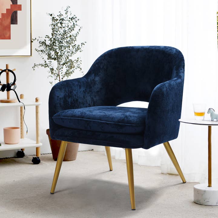 39F Inc. - Wholesale Chair - Modern Armchair Accent Chair-Gold Legs-Navy Blue Velvelt1