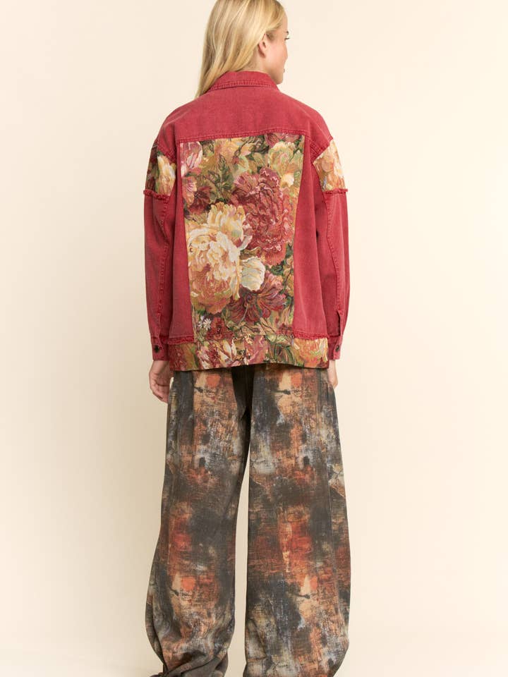 Davi & Dani - Wholesale Jacket - Women's - STONE WASHED DENIM JACQUARD PANEL MIDI JACKET5