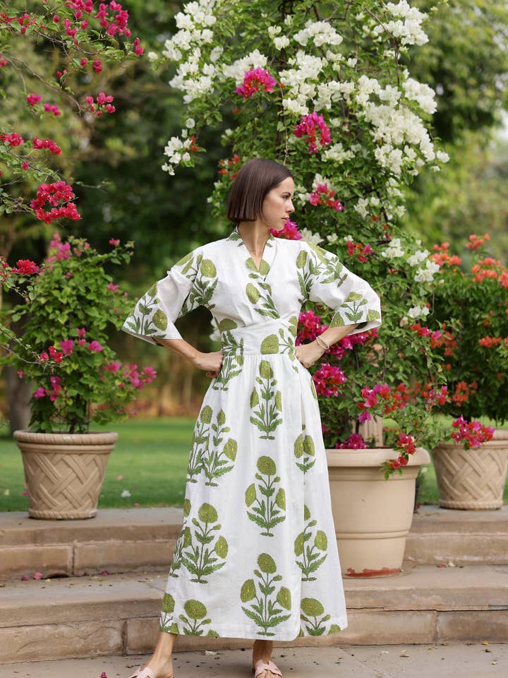 Maison Marigold - Wholesale Dress - Women's - Como Wrap Dress Green Flower