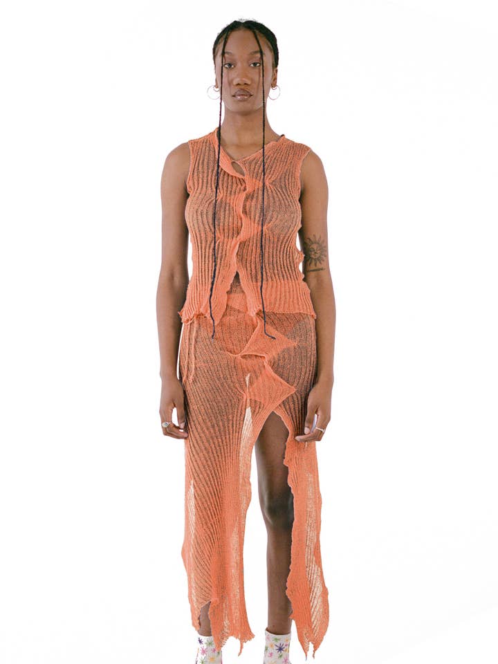 Ensemble en lin orange pour la vente par Samudāy Studios