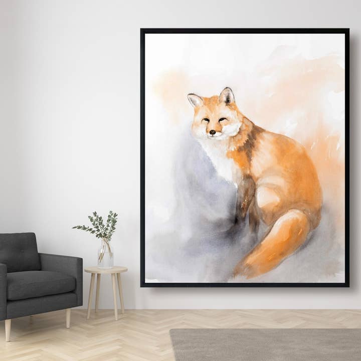 Marrón Zorro acuarela | impresión enmarcada sobre lienzo 48 «x 60" de venta al por mayor en Faire