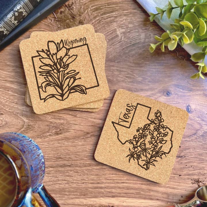 USA State Flower Coasters - State Pride Cork Coasters for wholesale by The Lillie Pad