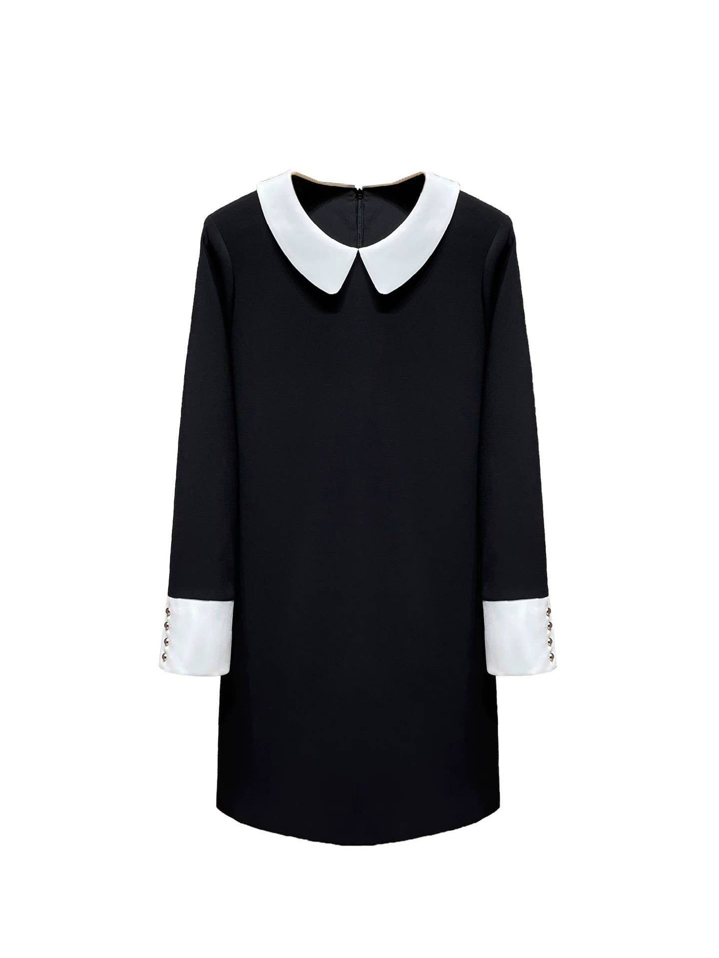 Sort DR855Y Efterårskontrastkrave Figursyet Sort Kjole til Kvinder for engroshandel på Faire2