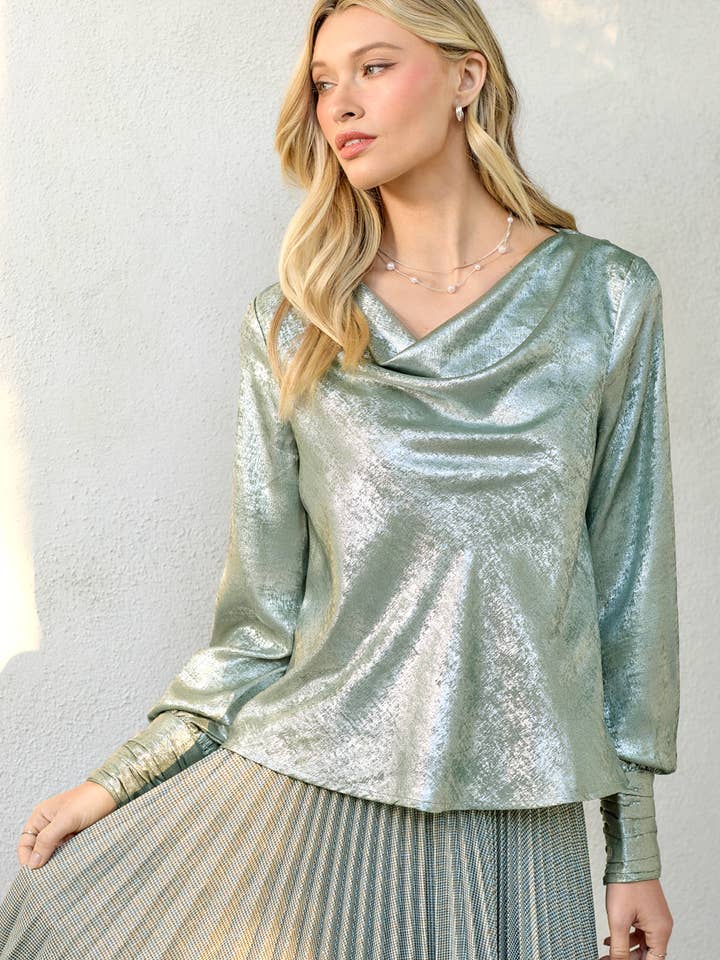 60780 Metallic Cowl Neck Blouse for wholesale by Mystree