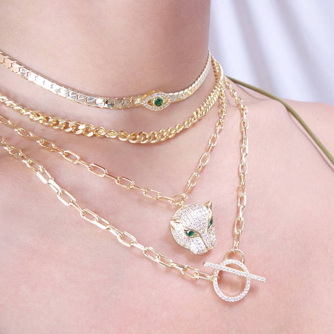 KIKICHIC – Colar pingente/pendente por atacado – Colar de clipe de papel Green Eye Panther5