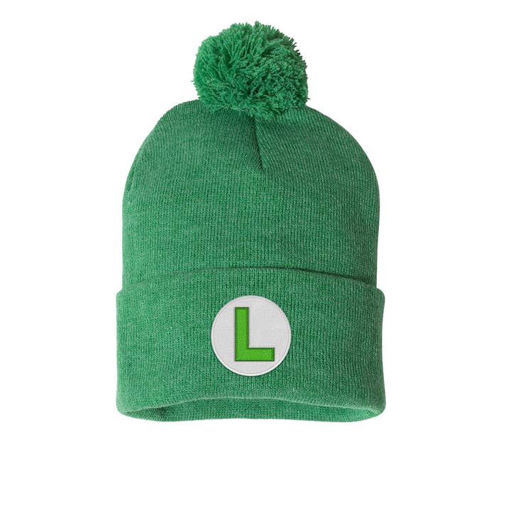 Calm Down Caren - Wholesale Beanie - Unisex - Luigi Pom-Pom Knit Beanie Cap Green - Super Mario0