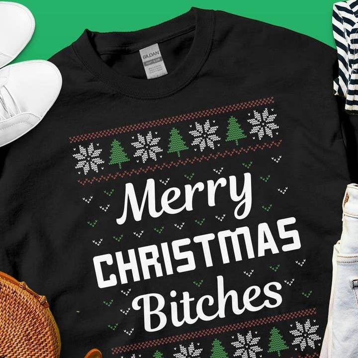 „Merry Christmas Bitches“ Hässlicher Weihnachtspullover mit Rundhalsausschnitt für den Großhandel von PositiveParty