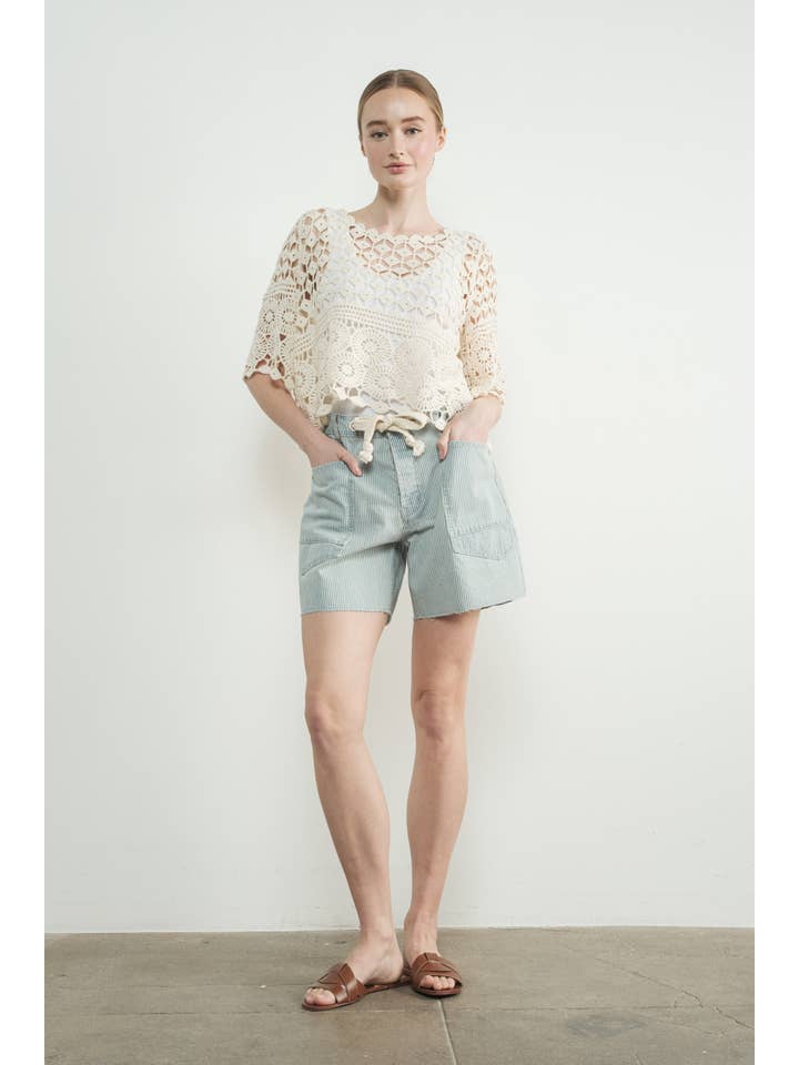 Aaron & Amber – wholesale Stickad topp - Dam – MAT3235 VIRKAD KORTÄRMAD TOPP12