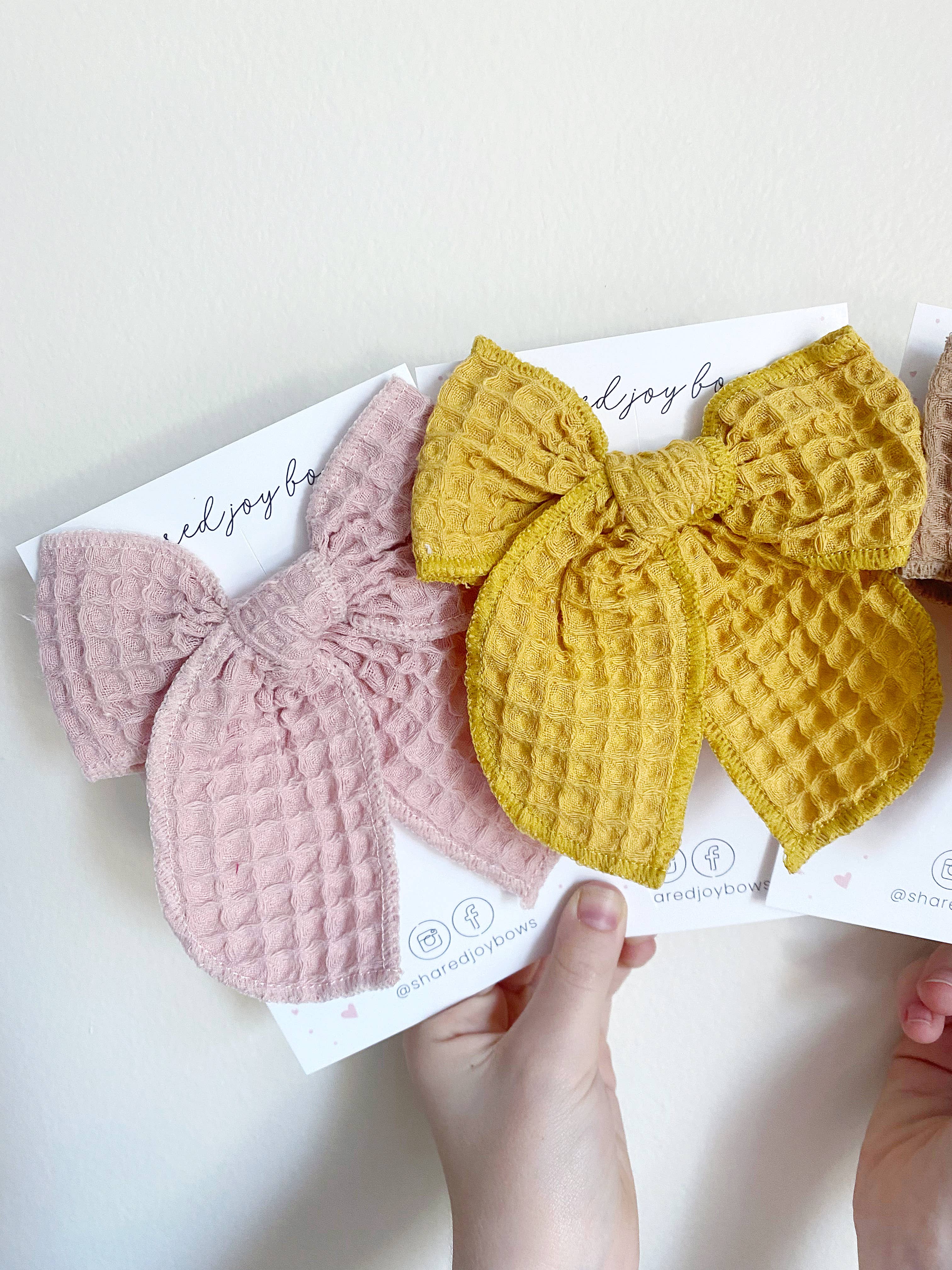 Shared Joy Bows – Engroshandel Hårsløjfe - Børn – Efterår Vaffelstrik Hårsløjfer3