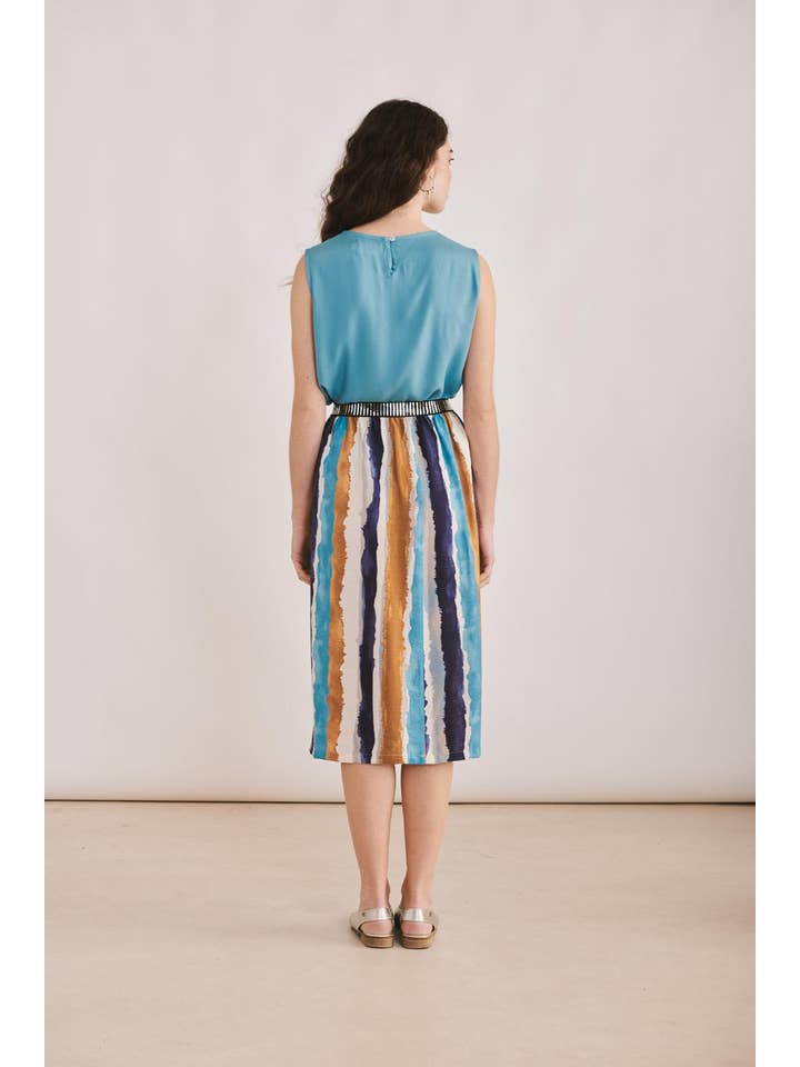 Malahierba - Wholesale Skirt - Women's - Eleanor Skirt - Vertical Stripes Print. Elastic Waistband1