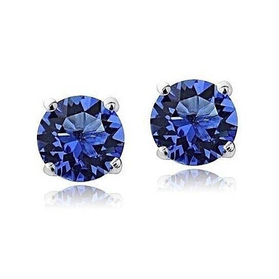 14k White Gold Plated Genuine Tanzanite Stud Earrings for wholesale by FASHIONISTAAA