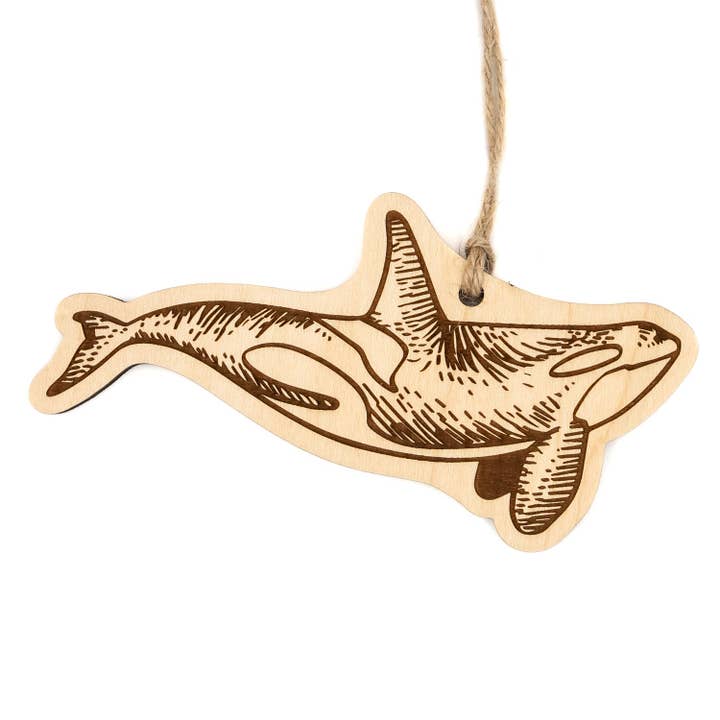 Orca Wood Ornament for wholesale by Steamer Lane Design
