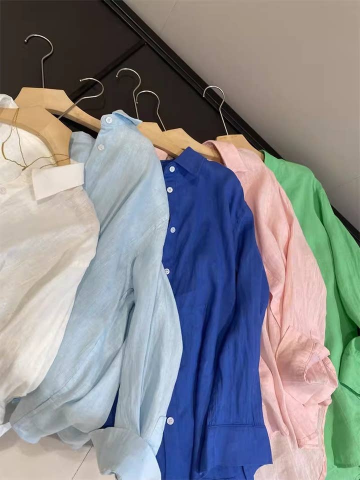 HIDDENBRAND - Wholesale Button Down Shirt - Women's - cotton linen blend button down shirt25