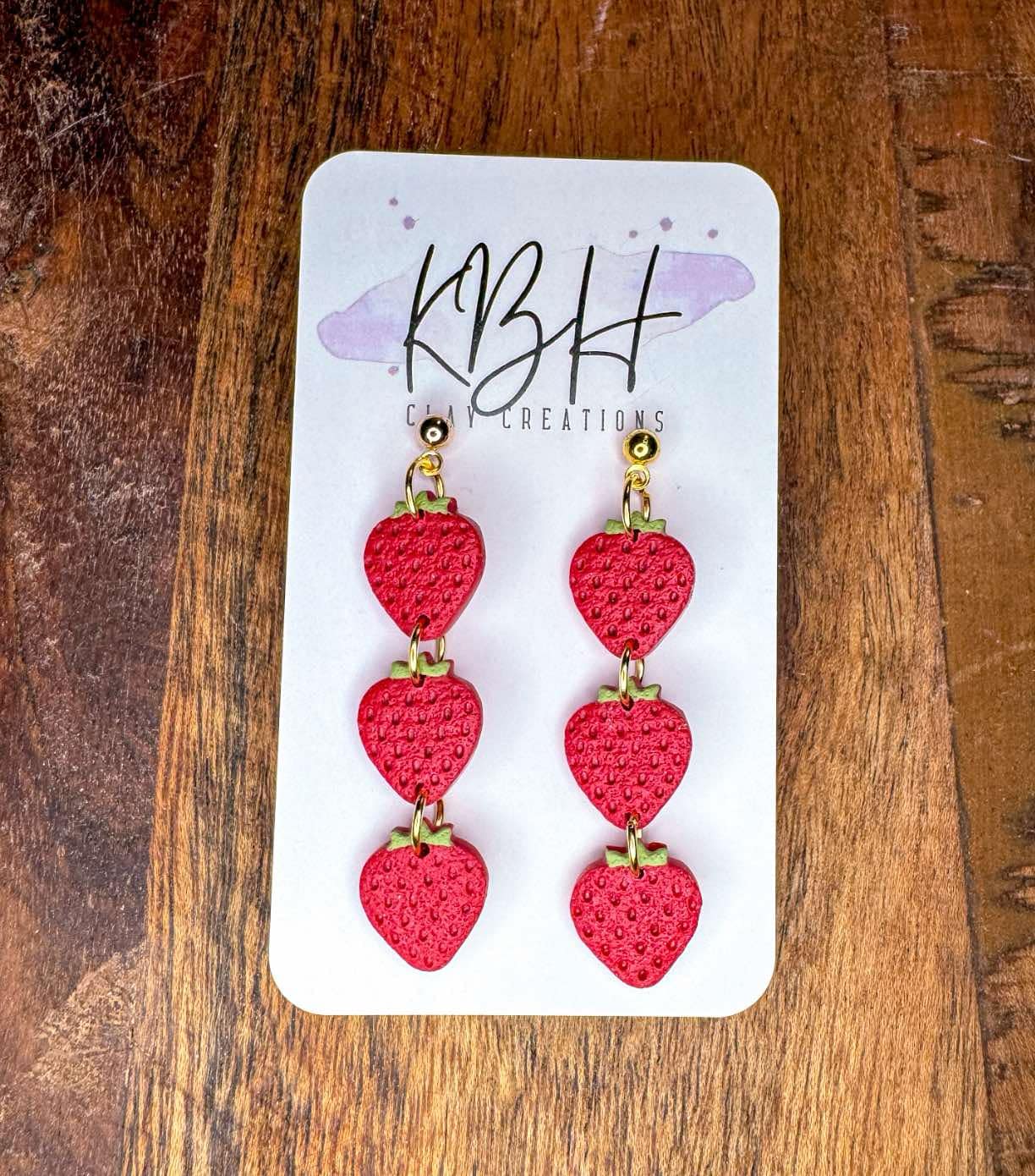 KBH CREATIONS - Wholesale Dangle Earrings - Strawberry Dangle/Stud Handmade Clay Earrings3