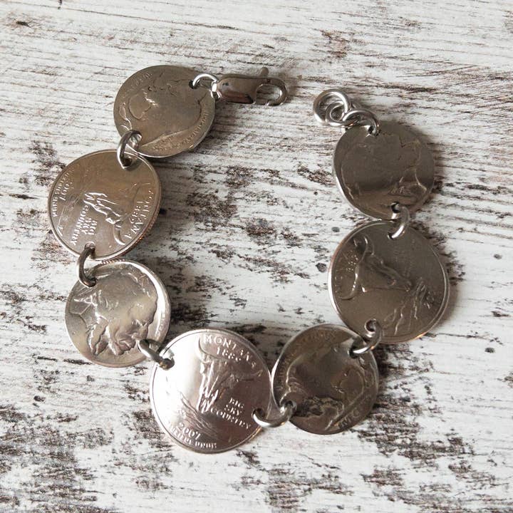 Custom State Quarter & Buffalo Nickel Coin Bracelet for wholesale by Girl Ran Away With the Spoon